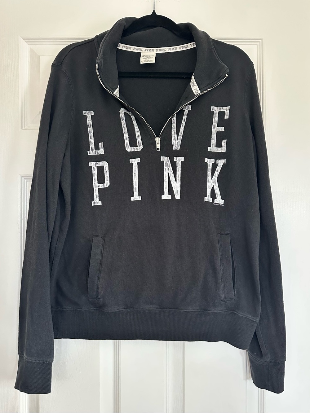 PINK Victoria’s Secret Love Pink Quarter Zip Sweatshirt Black Size M